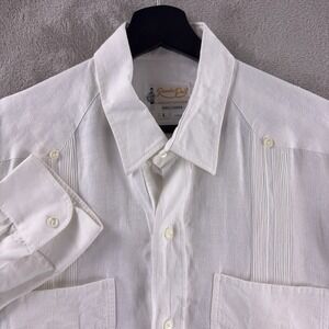 Ramon Puig Guayabera Long Sleeve Shirt Mens Size Large Long White Linen Miami